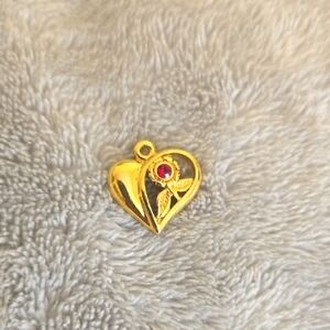 #092 Gold Heart Pendant with Red Gem